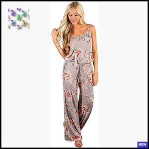 Floral Printed Jumpsuit Halter Neck Loose Fit Casual Comfy Pockets Summer